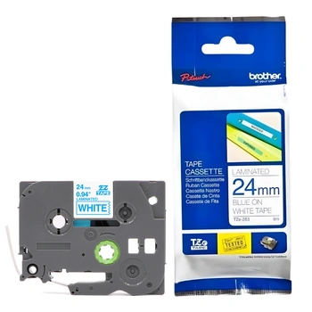 Taśma Brother TZe-253 24 mm x 8 m / biała / niebieski nadruk / do drukarek Brother P-touch