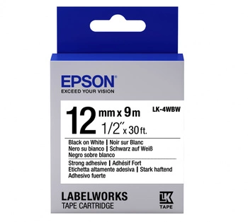 Oryginalna taśma Epson LK-4WBW mocny klej 12mm x 9m biała czarny nadruk