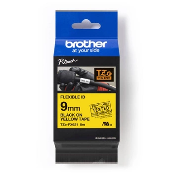 Taśma Brother TZe-FX621 9 mm x 8 m / flexi elastyczna / żółta / czarny nadruk / do drukarek Brother P-touch