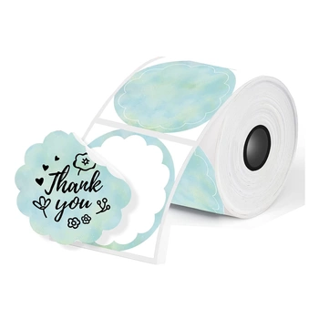 Etykiety Phomemo WY5050-140TC fi 50 mm 140 szt. / okrągłe / pastelowe zielone wzór w kwiatek / czarny nadruk / do drukarek serii M