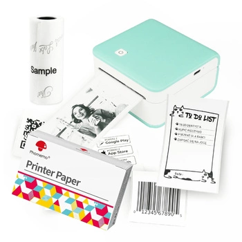 Mini drukarka etykiet Phomemo M02 Pro zielona 300 dpi / do 53 mm / BT / z 2 szt. rolek etykiet w zestawie
