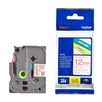 Taśma Brother TZe-132 12 mm x 8 m / przezroczysta / czerwony nadruk / do drukarek Brother P-touch