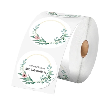 Etykiety termiczne Specmark fi 50,8 mm / okrągłe / wzór kwiaty / czarny nadruk