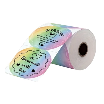 Etykiety Phomemo WY5050-140TD fi 50mm 140 szt. / okrągłe / tęczowe wzór w kwiatek / czarny nadruk / do drukarek serii M