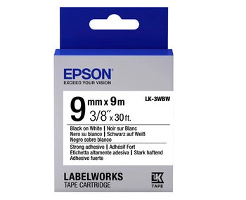 Oryginalna taśma Epson LK-3WBW mocny klej 9mm x 9m biała czarny nadruk