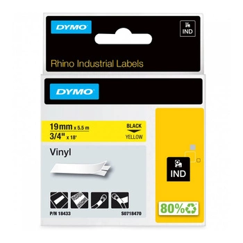 Taśma winylowa DYMO Rhino 18433 19mm x 5,5m / żółta / czarny nadruk