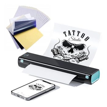 Przenośna drukarka A4 AIMO M08F Tattoo Printer 203dpi / USB / BT / do tatuaży z kalką hektograficzną - 100 szt. w zestawie