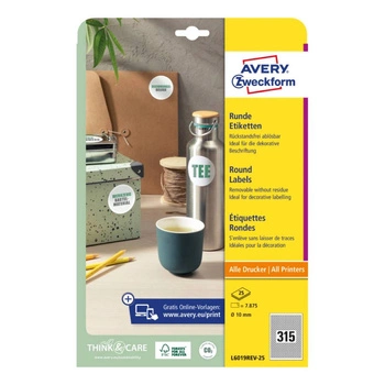 Etykiety okrągłe Avery Zweckform A4 25ark./op. ø10mm białe usuwalne