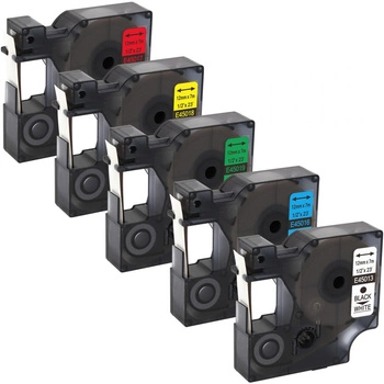 Taśmy Specmark D1 12 mm x 7 m / MIX kolorów / czarny nadruk / do drukarek DYMO D1 / zestaw 5 szt.