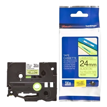 Taśma Brother TZe-C51 24 mm x 5 m / fluorescencyjna / żółta / czarny nadruk / do drukarek Brother P-touch