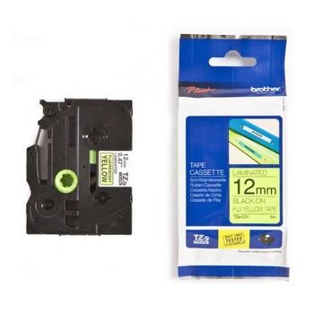 Taśma Brother TZe-C31 12 mm x 5 m / fluorescencyjna / żółta / czarny nadruk / do drukarek Brother P-touch