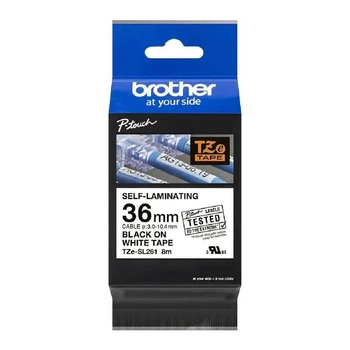 Oryginalna taśma Brother samolaminująca TZE-SL261 36mm x 8m biała/czarny nadruk