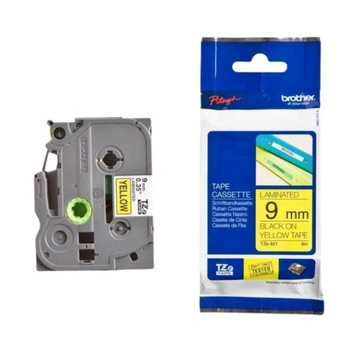 Taśma Brother TZe-621 9 mm x 8 m / żółta / czarny nadruk / do drukarek Brother P-touch