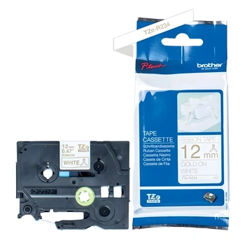 Taśma Brother TZe-R234 12 mm x 4 m / biała wstążka / złoty nadruk / do drukarek Brother P-touch