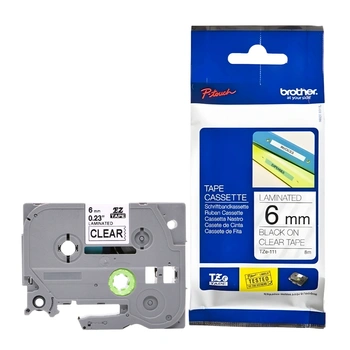 Taśma Brother TZe-111 6 mm x 8 m / przezroczysta / czarny nadruk / do drukarek Brother P-touch