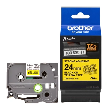 Taśma Brother TZe-S651 24 mm x 8 m / żółta / czarny nadruk / mocny klej / do drukarek Brother P-touch