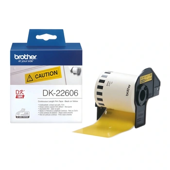 Taśma Brother DK-22606 62 mm x 15,24 m / folia / żółta / czarny nadruk / do drukarek Brother QL