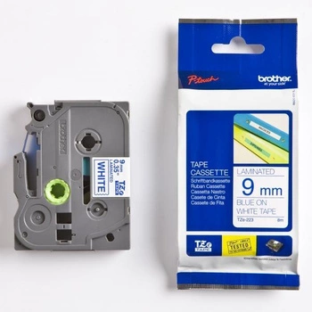 Taśma Brother TZe-223 9mm x 8m/  biała / niebieski nadruk / do drukarki etykiet Brother P-touch