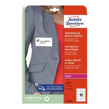 Samoprzylepne identyfikatory do zadruku Avery Zweckform A4 20ark./op. 80 x 50 mm / białe / sztuczny jedwab