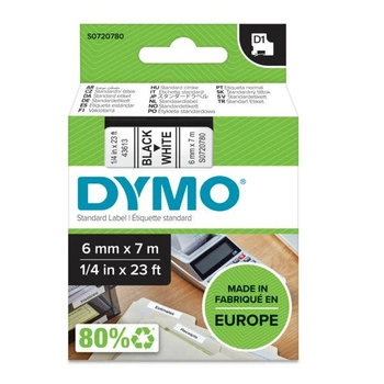 Oryginalna taśma DYMO D1 43613 6mm x 7m biała/czarny nadruk