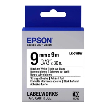 Taśma Epson LK-3WBW 9 mm x 9 m / mocny klej / do drukarek Epson LabelWorks