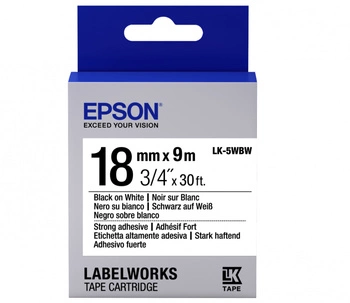 Oryginalna taśma Epson LK-5WBW mocny klej 18mm x 9m biała czarny nadruk