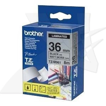Taśma Brother TZe-M961 36 mm x 8 m / srebrna / czarny nadruk / do drukarki etykiet Brother P-touch