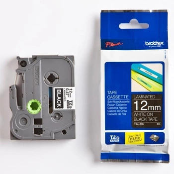 Taśma Brother TZe-335 12 mm x 8 m / czarna / biały nadruk / do drukarki etykiet Brother P-touch