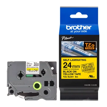 Taśma Brother TZE-SL651 24 mm x 8 m / samolaminująca / żółta / czarny nadruk / do drukarek Brother P-touch