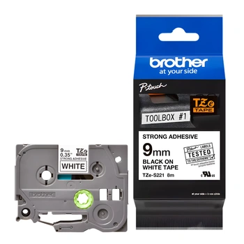Taśma Brother TZe-S221 9 mm x 8 m / mocny klej / do drukarek Brother P-touch
