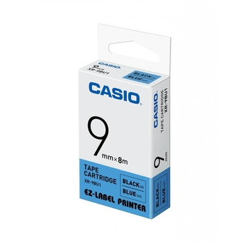 Taśma CASIO XR 9BU1 9 mm x 8 m / niebieska / czarny nadruk / do drukarek Casio