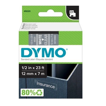 Oryginalna taśma DYMO D1 45020 12mm x 7m przezroczysta/biały nadruk