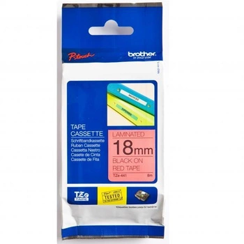 Taśma Brother TZe-441 18mm x 8m / czerwona / czarny nadruk / do drukarki etykiet Brother P-touch