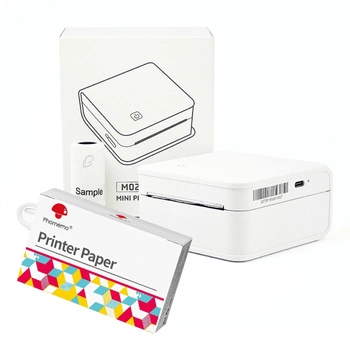 Mini drukarka etykiet Phomemo M02 Pro biała 300 dpi / do 53 mm / BT / z 3 szt. rolek etykiet w zestawie