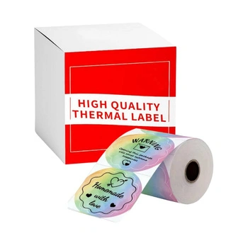 Etykiety Phomemo WY5050-140TD fi 50mm 140 szt. / okrągłe / tęczowe wzór w kwiatek / czarny nadruk / do drukarek serii M