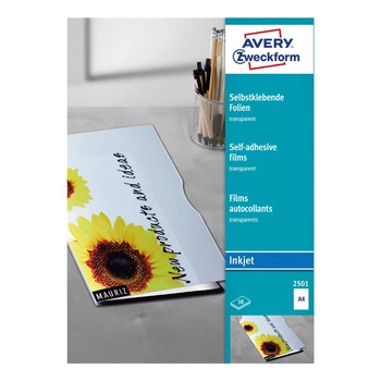 Przezroczyste folie samoprzylepne A4 50 szt./op. powlekane grubość 017 mm Avery Zweckform