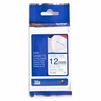 Taśma Brother TZe-FA3 12mm x 3m / biała / niebieski nadruk / do naprasowania / do drukarki etykiet Brother P-touch