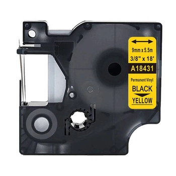 Taśma winylowa Specmark Rhino 18431 9 mm x 5,5 m / żółta / czarny nadruk / do drukarek DYMO D1