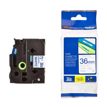 Taśma Brother TZe-263 36 mm x 8 m / biała / niebieski nadruk / do drukarek Brother P-touch