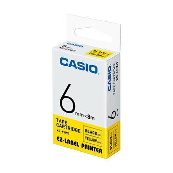Taśma CASIO XR 6YW1 6 mm x 8 m / żółta / czarny nadruk / do drukarek Casio