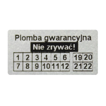 Etykieta plomba krusząca akrylit srebrna 30 x 11mm 250szt średnica gilzy fi40