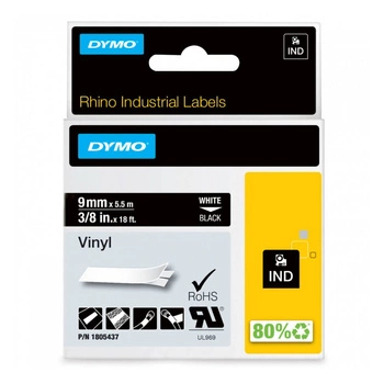 Taśma winylowa DYMO Rhino 1805437 9 mm x 5,5 m / czarna / biały nadruk / do drukarek DYMO D1