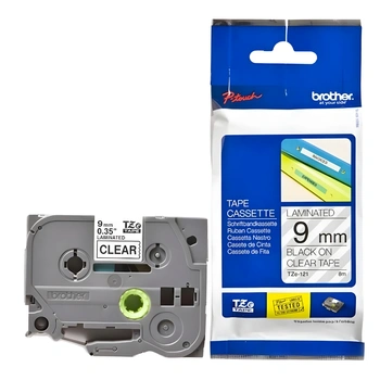 Taśma Brother TZe-121 9 mm x 8 m / przezroczysta / czarny nadruk / do drukarek Brother P-touch