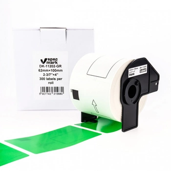 Etykiety Specmark DK-11202 62 x 100 mm 300 szt. / papierowe / zielone / czarny nadruk / do drukarek Brother QL