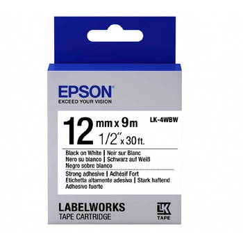 Oryginalna taśma Epson LK-4WBW mocny klej 12mm x 9m biała czarny nadruk