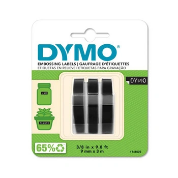 Taśma DYMO S0847730 9 mm x 3 m / czarna / do wytłaczarki DYMO Omega / zestaw 3 szt.
