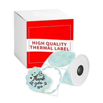 Etykiety Phomemo WY5050-140TC fi 50 mm 140 szt. / okrągłe / pastelowe zielone wzór w kwiatek / czarny nadruk / do drukarek serii M