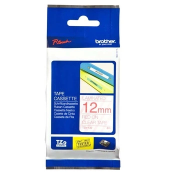 Taśma Brother TZe-132 12 mm x 8 m / przezroczysta / czerwony nadruk / do drukarek Brother P-touch