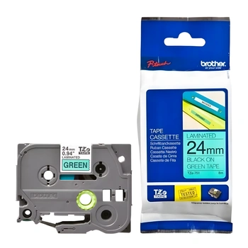 Taśma Brother TZe-751 24 mm x 8 m / zielona / czarny nadruk / do drukarek Brother P-touch