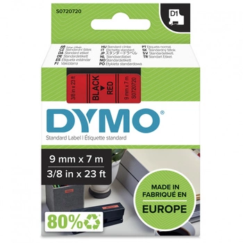 Taśma DYMO D1-40917 9 mm x 7 m / czerwona / czarny nadruk / do drukarek DYMO D1